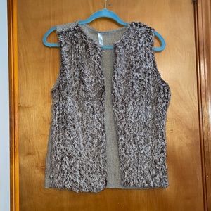Brown faux fur open vest